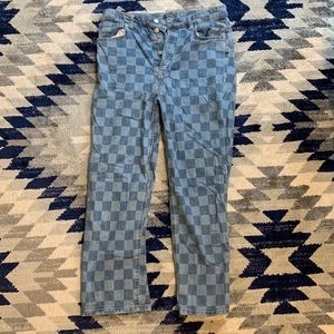 Women’s High Rise Straight Leg Checkered Jeans